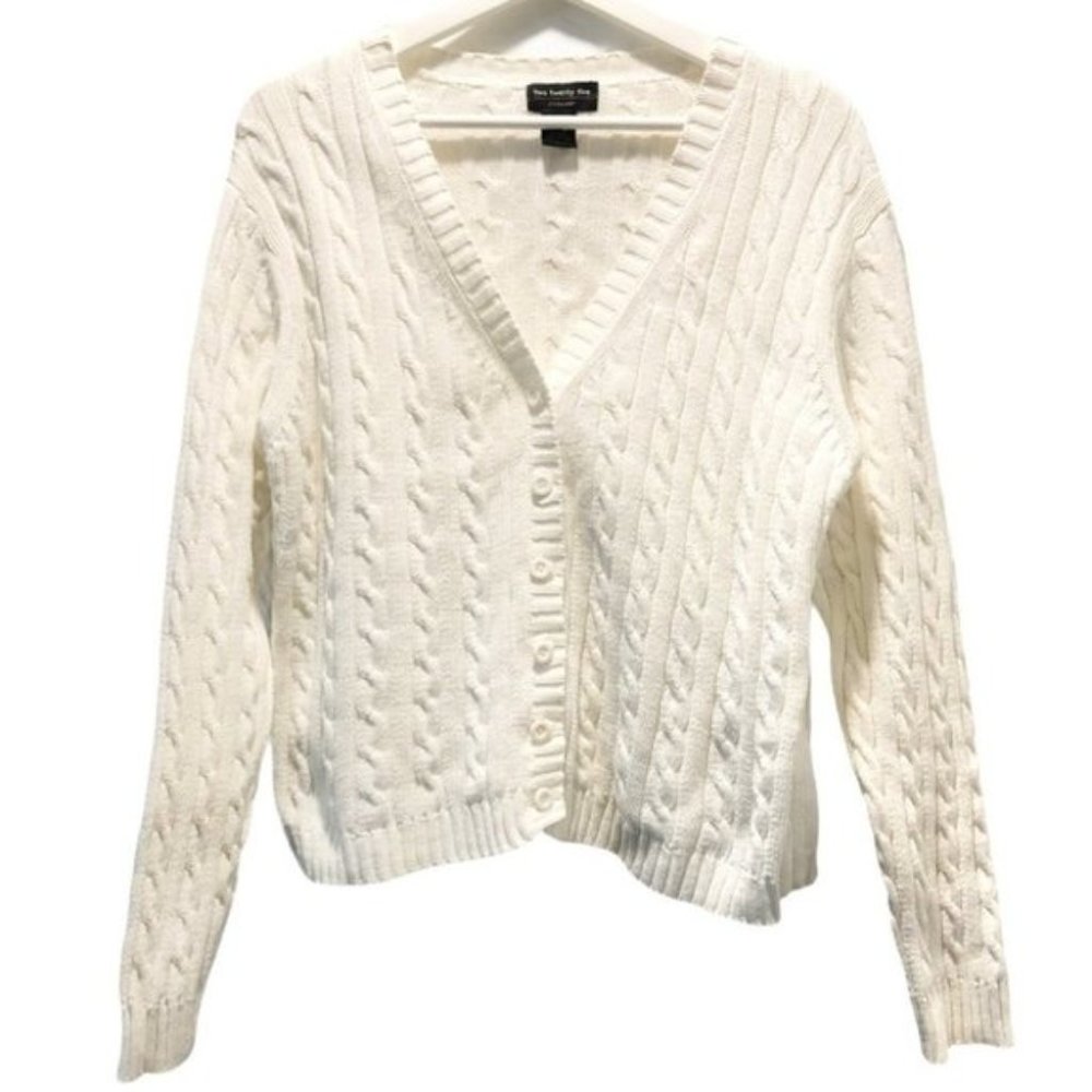 Two Twenty Five Cable Knit Off White Cream Cotton Sweater Size Large